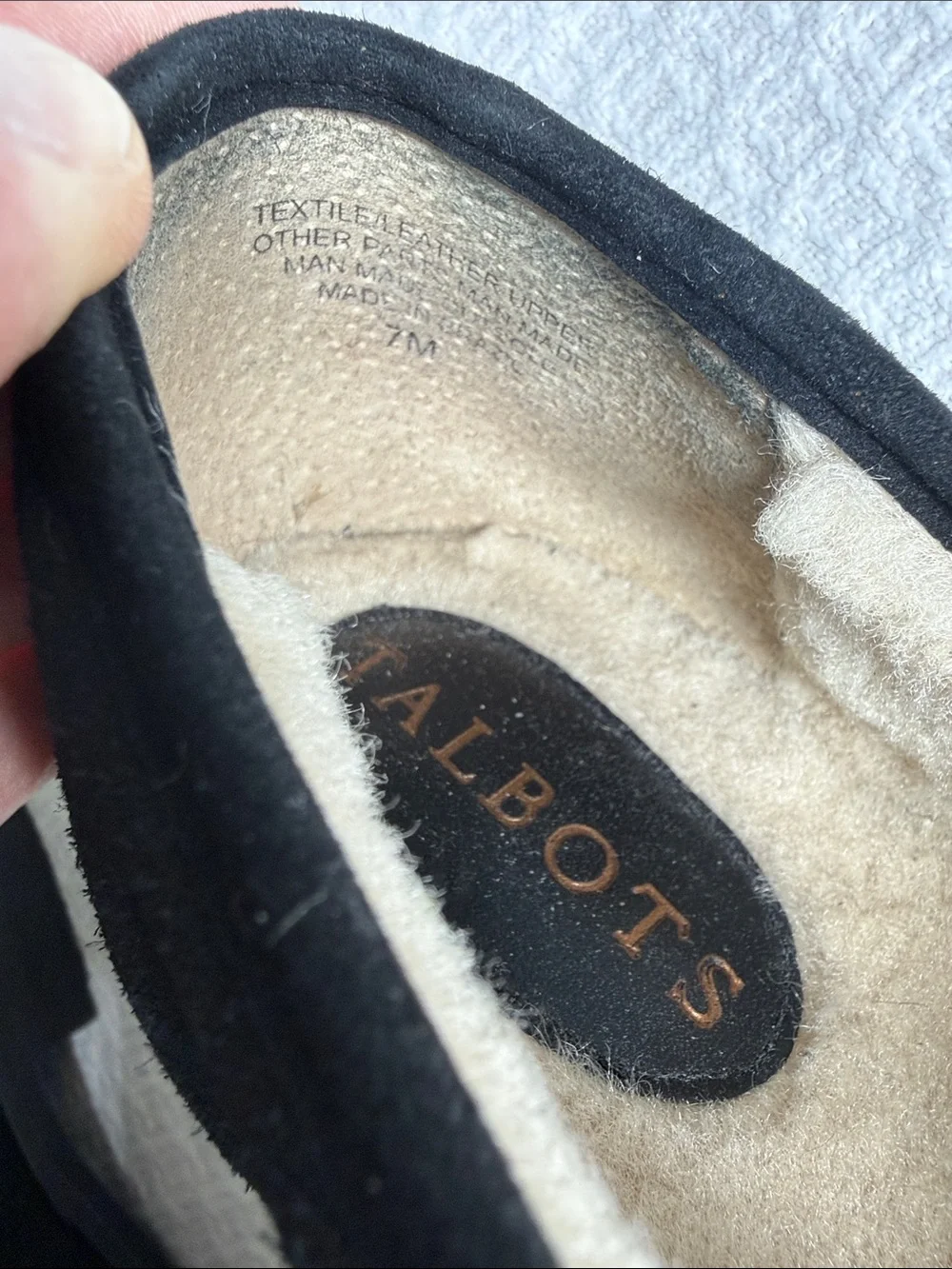 Talbots suede and shearling black loafers size 7